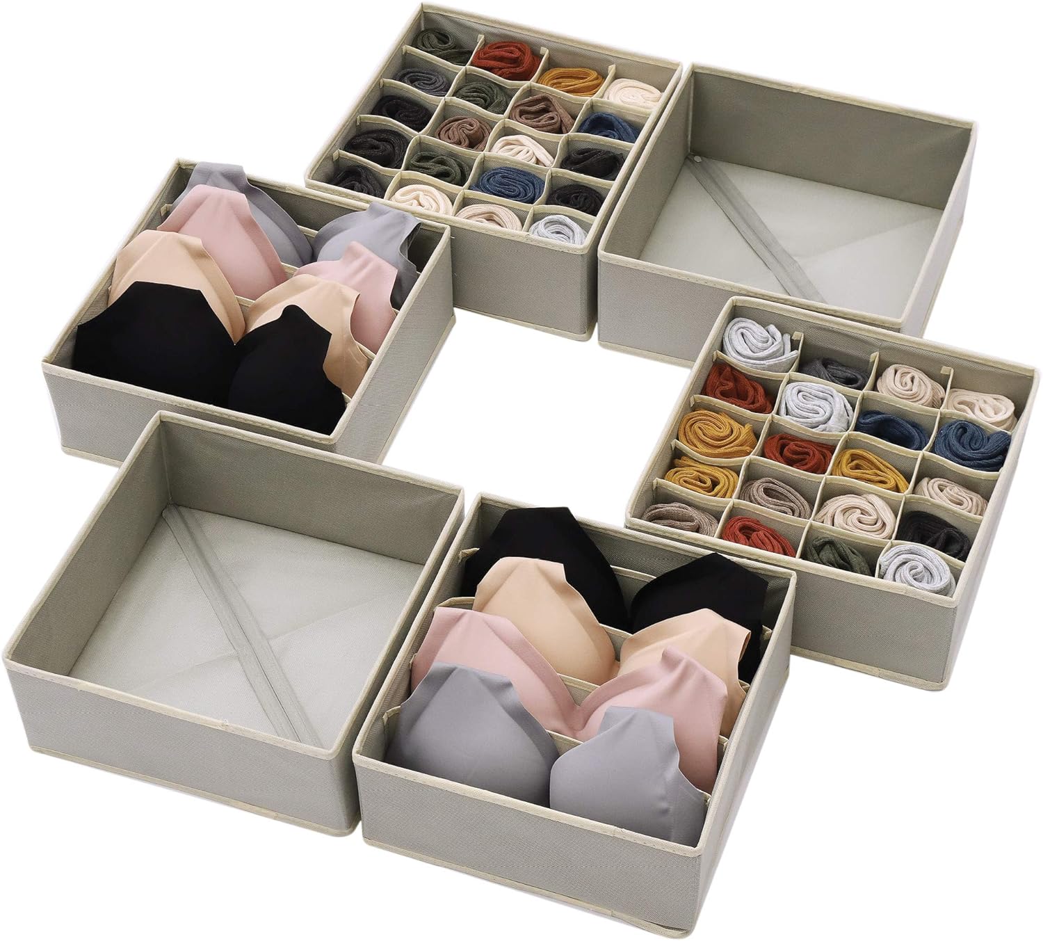 DIOMMELL Juego de 6 cajas de almacenamiento de tela plegables para armario,...