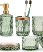 Juego de 5 accesorios de baño de vidrio verde para baño, dispensador de loción,...