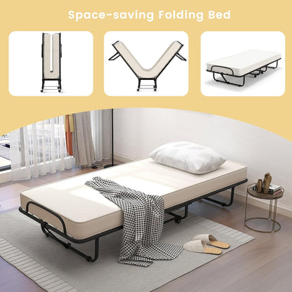 Cama plegable con colchón, cama plegable para invitados con colchón de 4