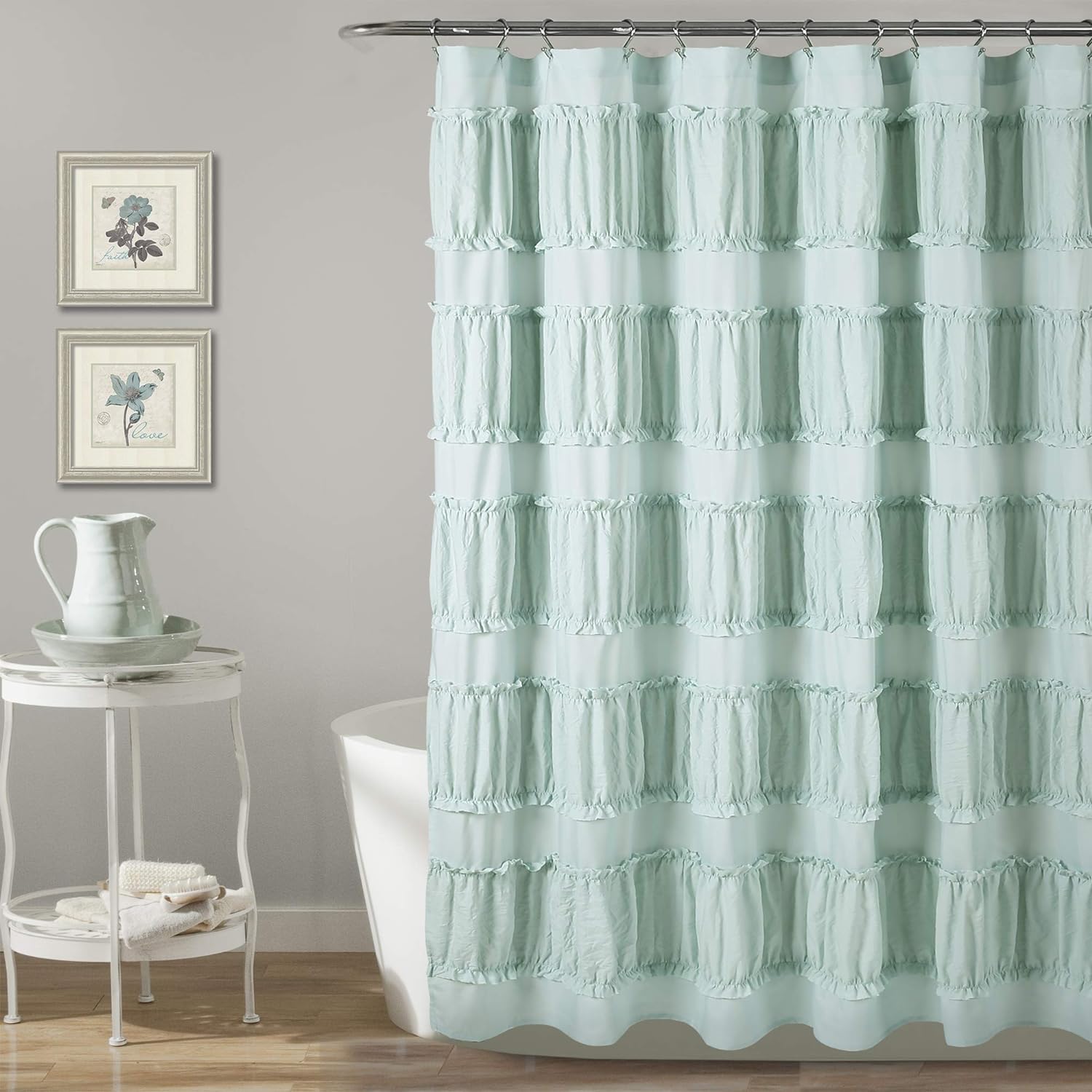 Lush Decor, Cortina de ducha con volantes Nova azul de 72 x 72 pulgadas