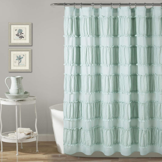 Lush Decor, Cortina de ducha con volantes Nova azul de 72 x 72 pulgadas