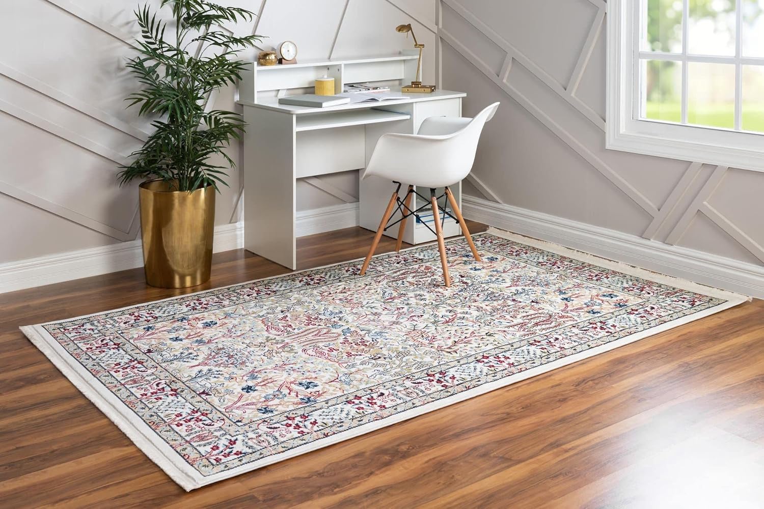 Rugs.com Rabia Collection - Alfombra baja marfil de 5 x 8 pies, perfecta para...