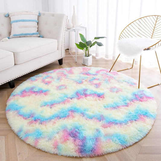 junovo Alfombras redondas suaves de arco iris para habitación de niñas,...