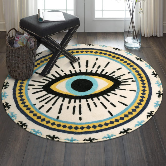 HAOCOO Alfombra redonda azul de ojo turco de 3 pies, terciopelo súper suave,...