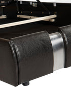 Cama con plataforma de almacenamiento tapizada de piel sintética de tamaño...