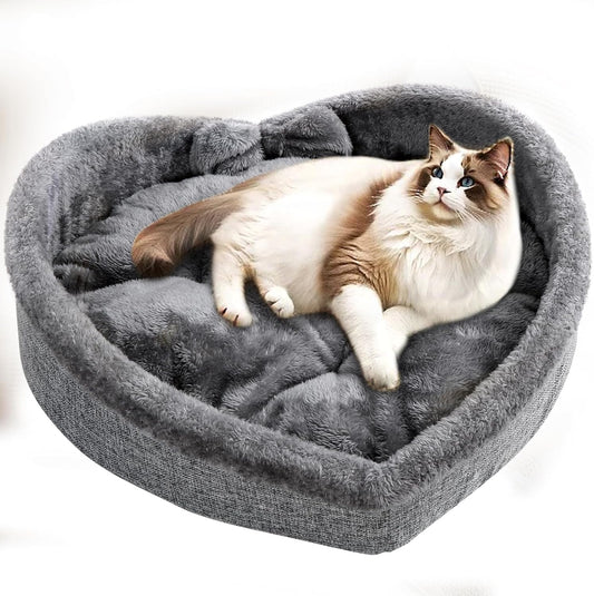 Cama para mascotas con forma de corazón para gatos o perros pequeños, felpa...