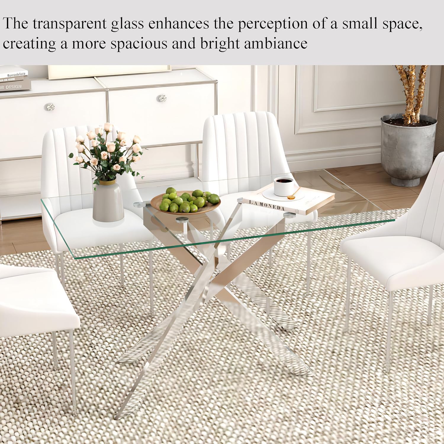 Mesa de comedor rectangular de vidrio de 51.18 pulgadas, pestaña de cocina de...