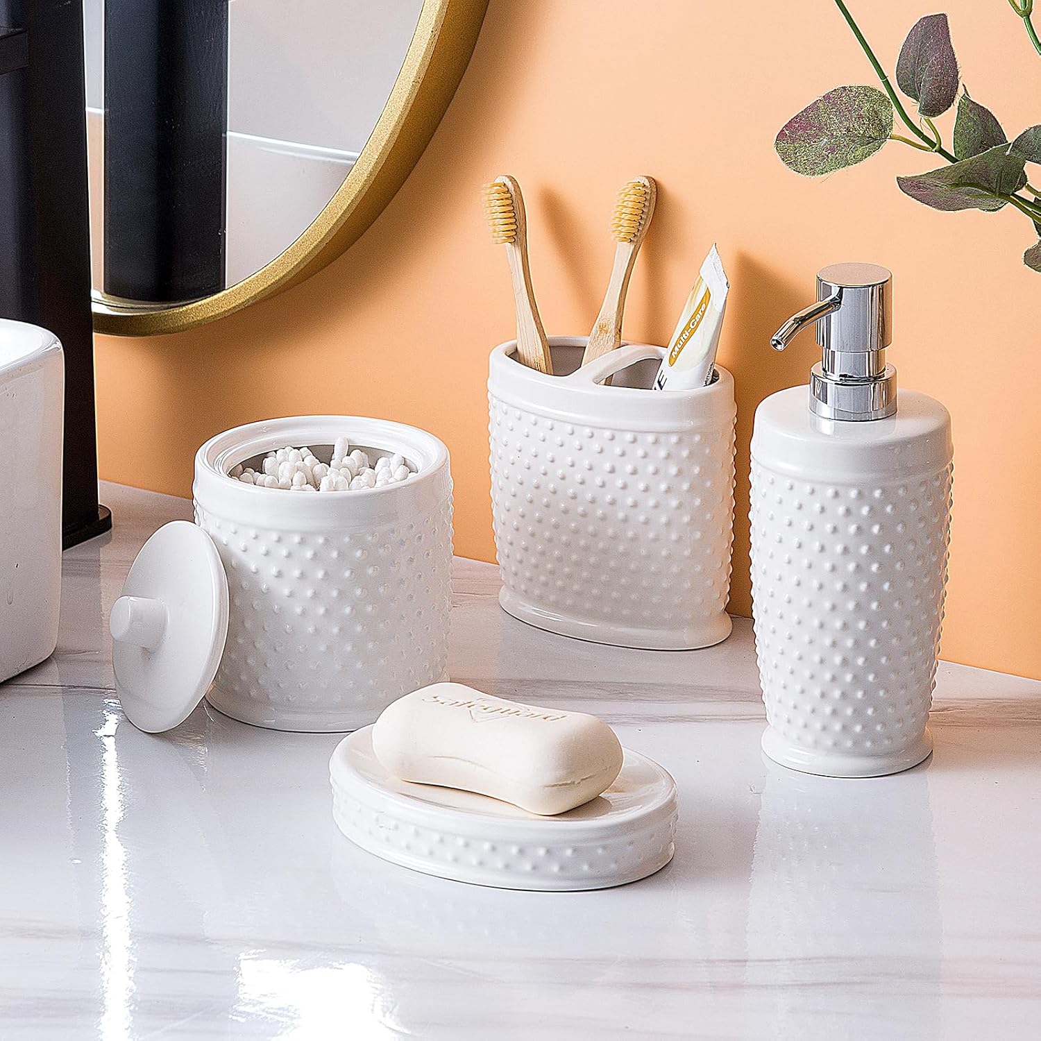 Juego de accesorios de baño, juego completo de accesorios de baño de cerámica...