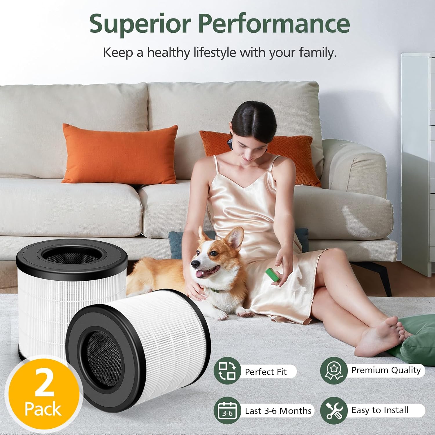 Paquete de 2 filtros de repuesto PU-P05AC201B True HEPA compatibles con...