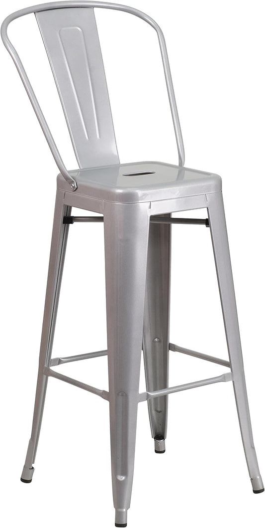Taburete Flash Furniture de bar, hecho de metal para interior y exterior,...