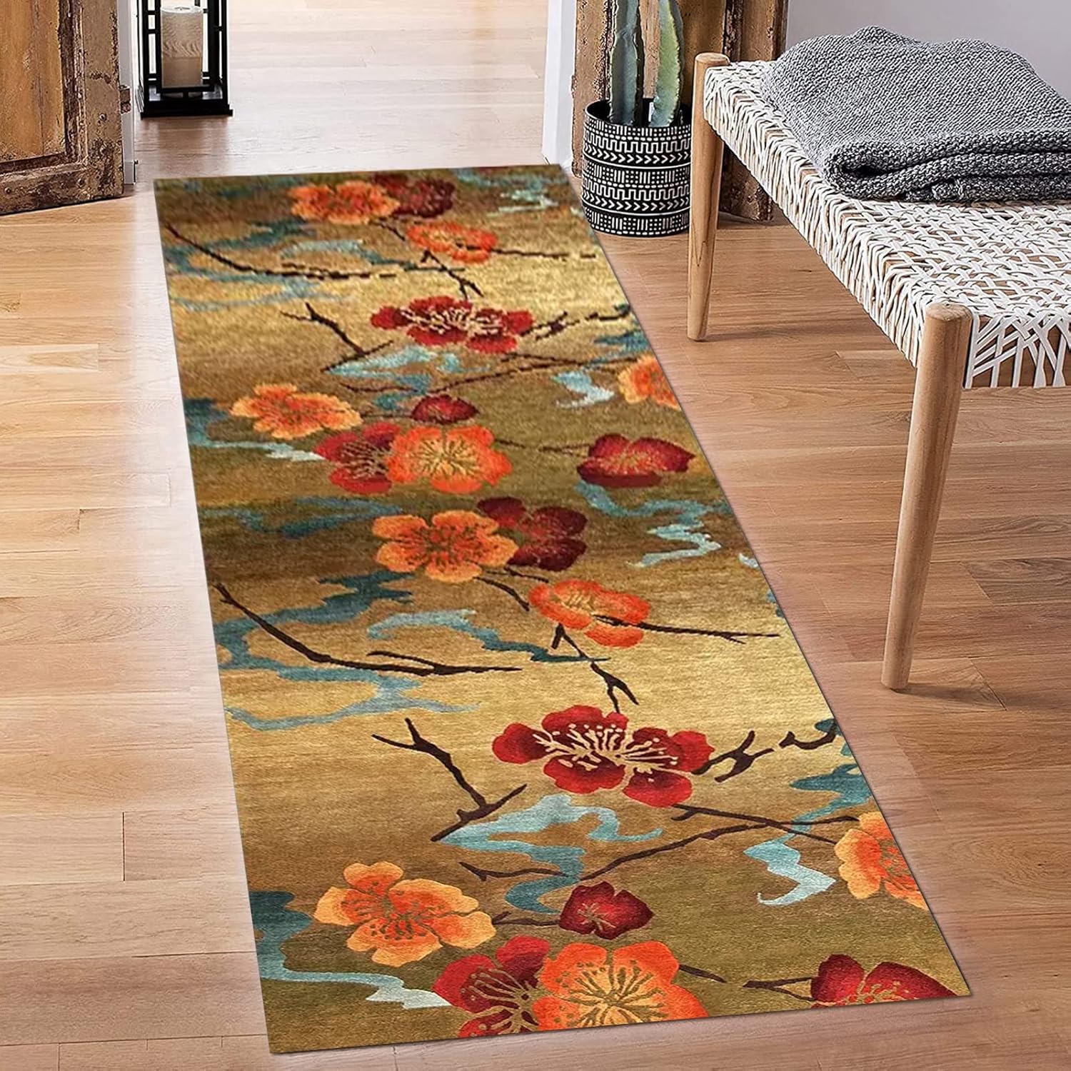 Alfombra de pasillo vintage con parte trasera antideslizante, alfombra duradera...