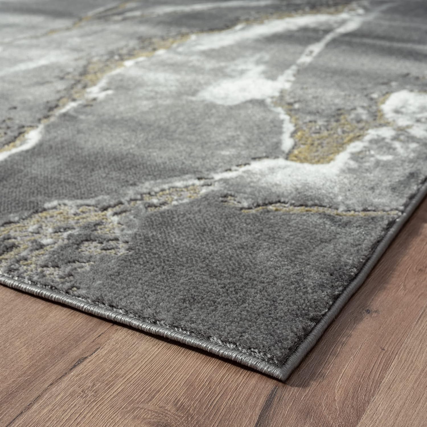 Abani Alfombra contemporánea negra y dorada metálica, no se desprende, alfombra...