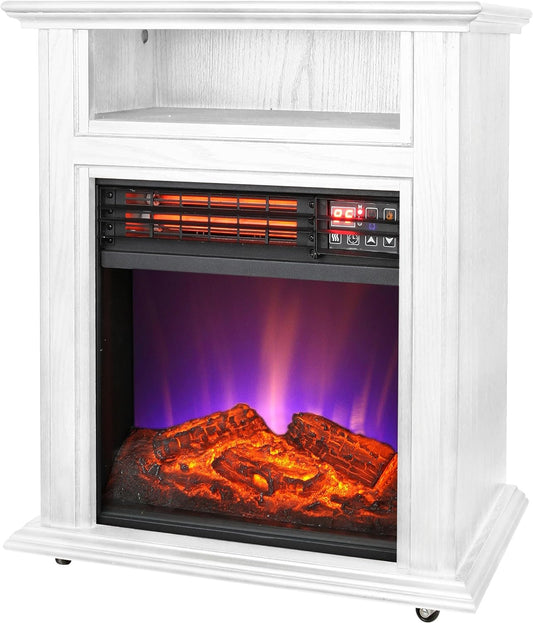 Comfort Glow Chimenea eléctrica móvil de cuarzo, pintada de blanco