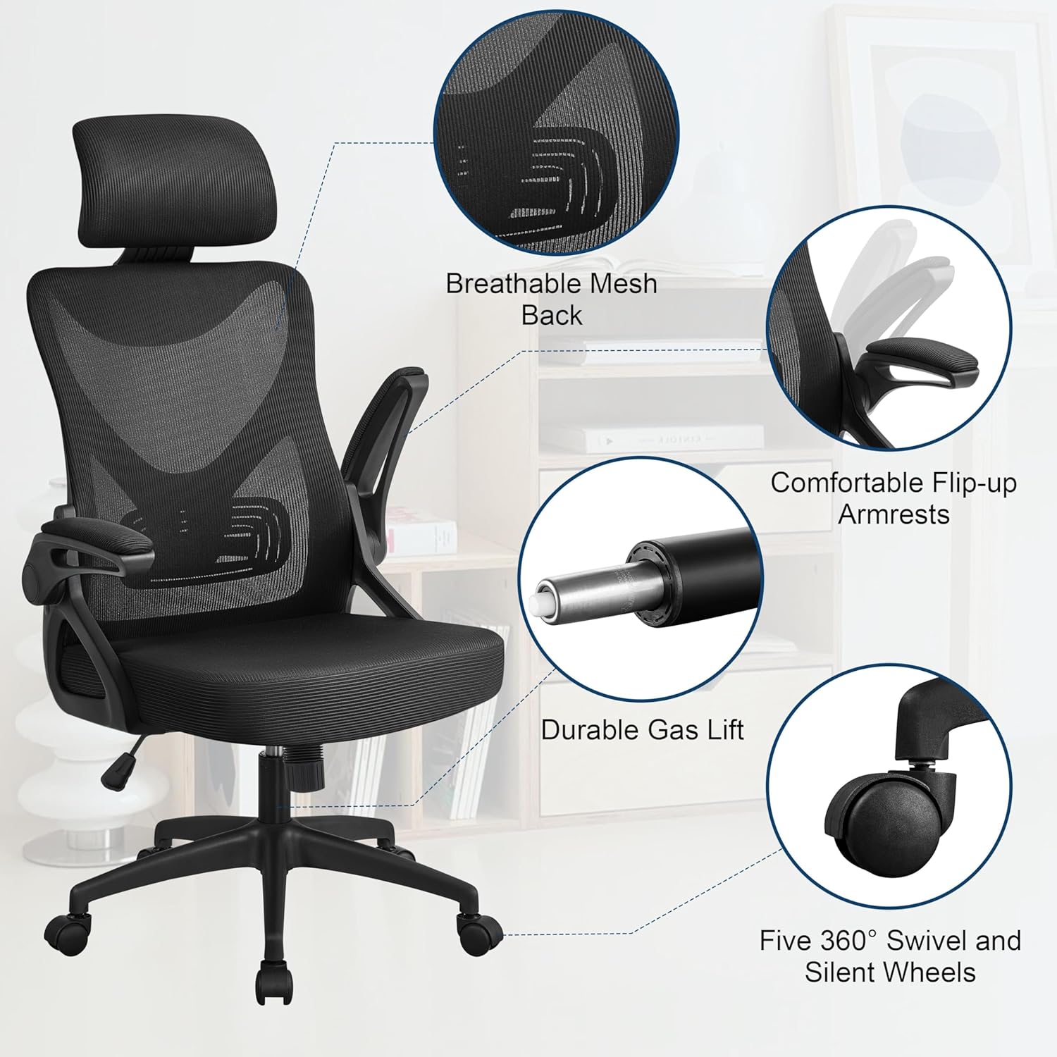 Yaheetech Silla de oficina ergonómica, silla de escritorio con respaldo alto...