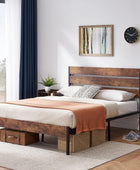 VECELO Base de cama matrimonial con cabecera y estribo de madera rústica...
