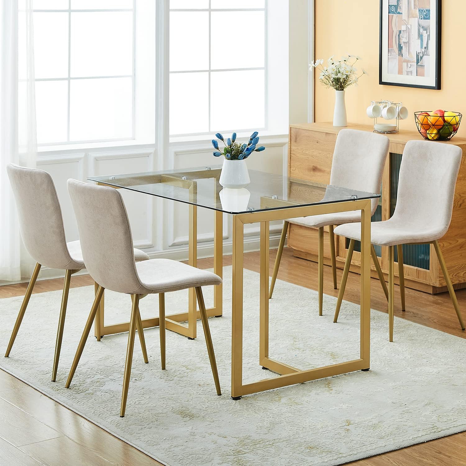 Mesa de comedor de cristal para 4 a 6 personas, mesa rectangular moderna de