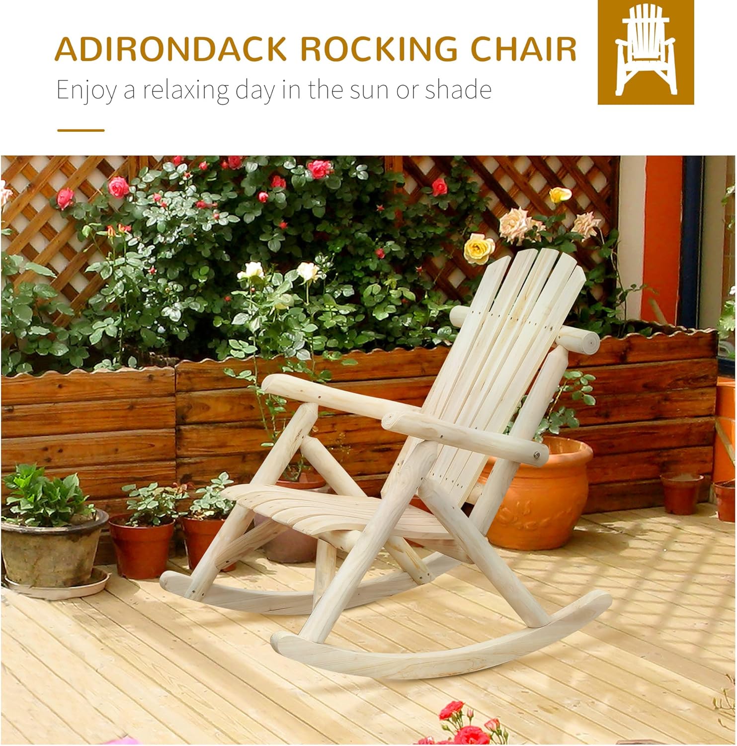 Outsunny Mecedora de madera para exteriores, silla mecedora Adirondack para...