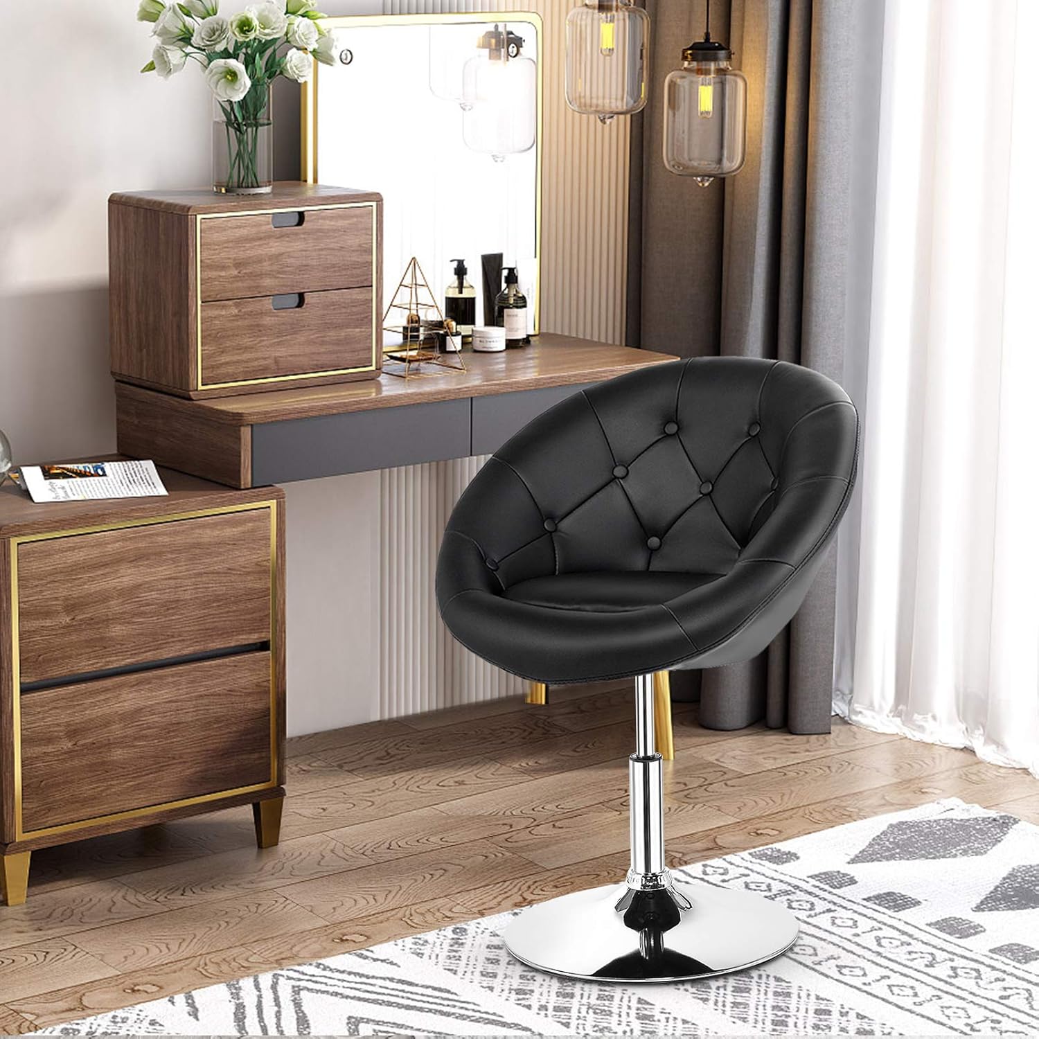 Costway - silla giratorio, estilo contemporáneo y tapizado acentuado, respaldar...