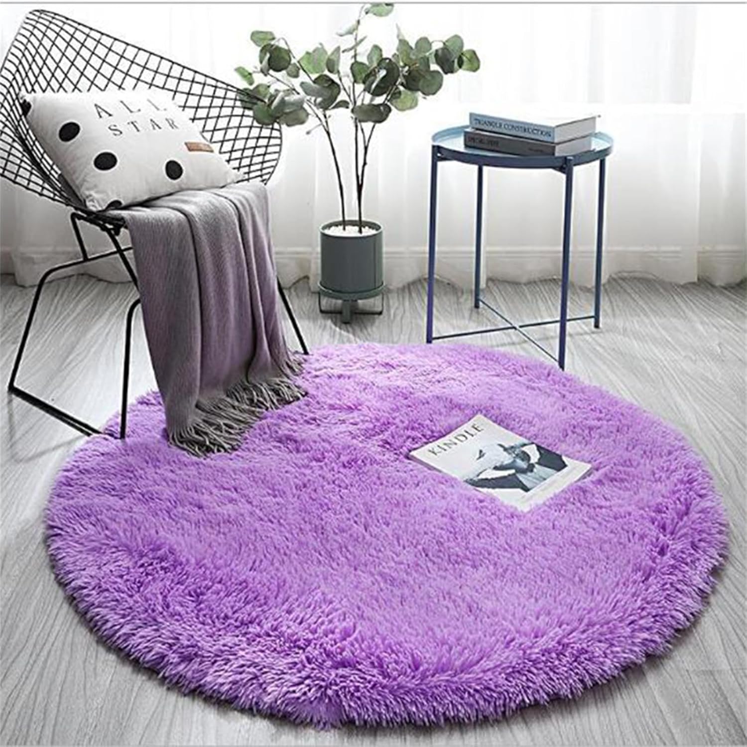 Alfombra redonda morada de 4 pies para dormitorio, habitación de niños y niñas,...