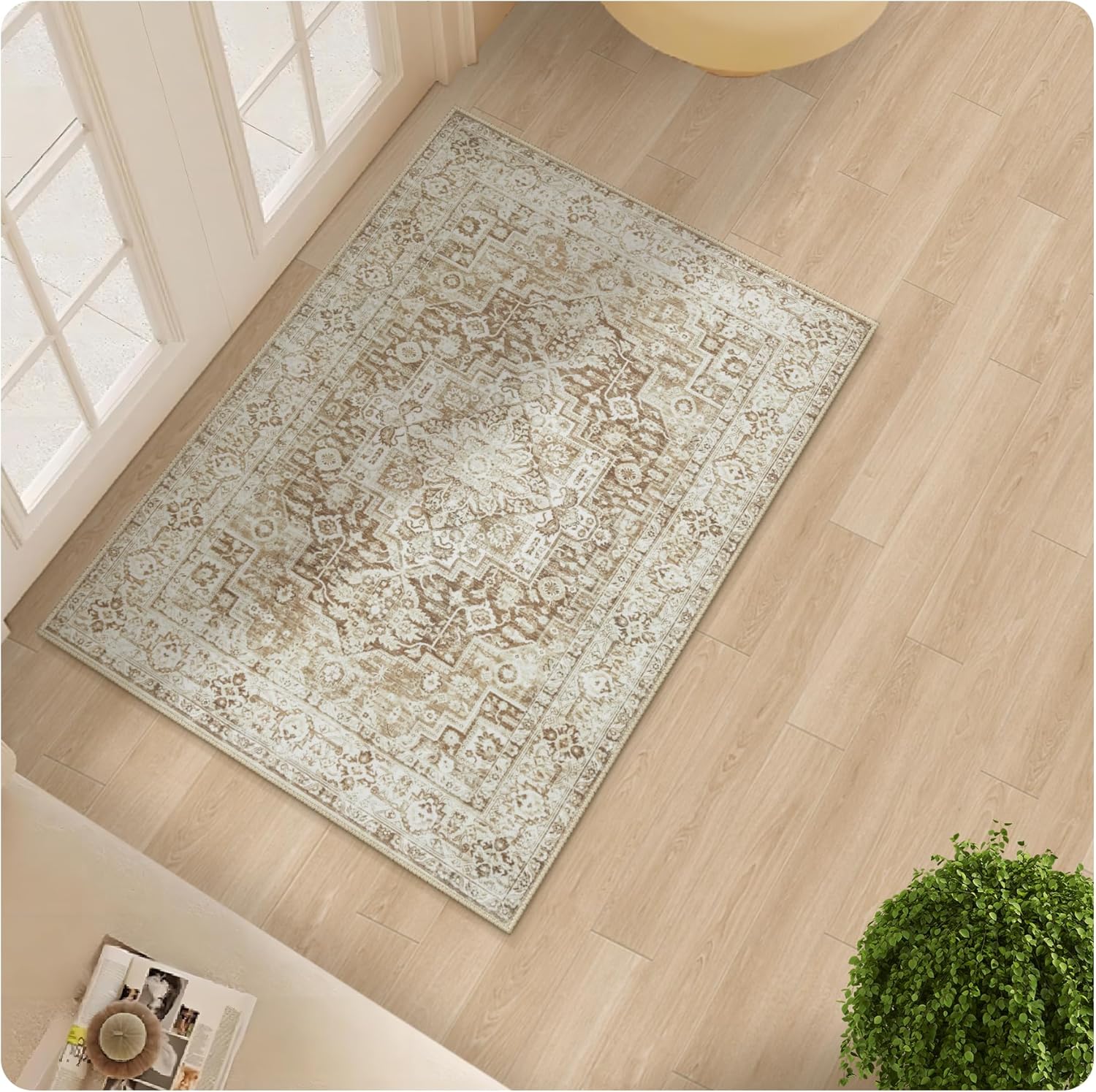 Alfombra de área para sala de estar 2 x 3, lavable a máquina, estilo bohemio,...