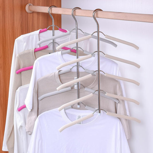 Paquete de 3 perchas de ropa 5 en 1 que ahorran espacio cromadas y de espuma