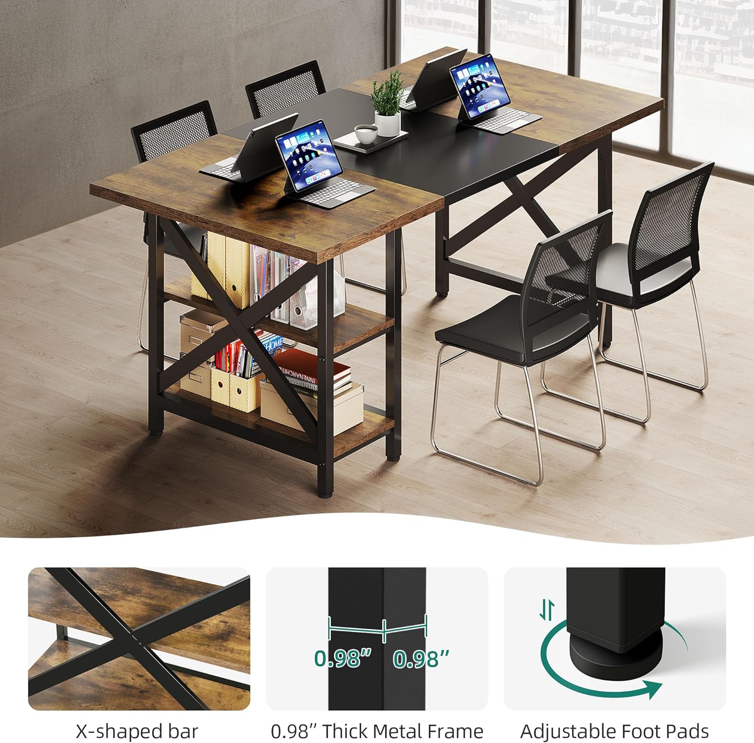 DWVO Mesa de comedor para 4-6 personas, mesa de cocina rectangular de madera de
