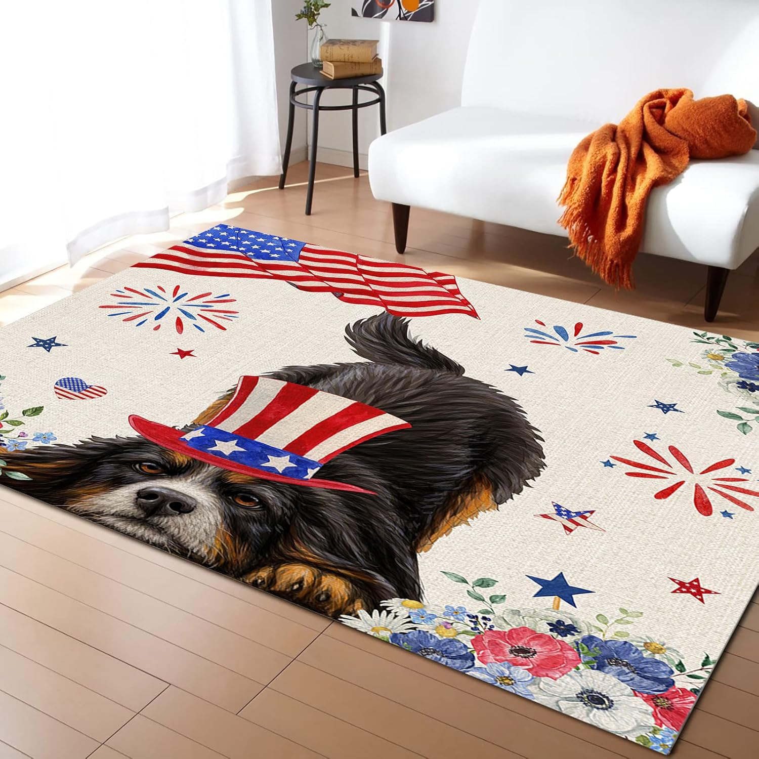 Alfombra de área para perro con diseño floral de primavera para sala de...