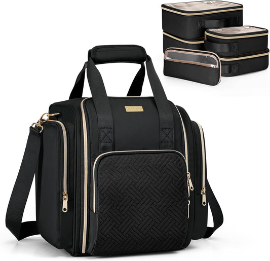 Bolsa de maquillaje de viaje con 5 estuches extraíbles, estuche grande para...