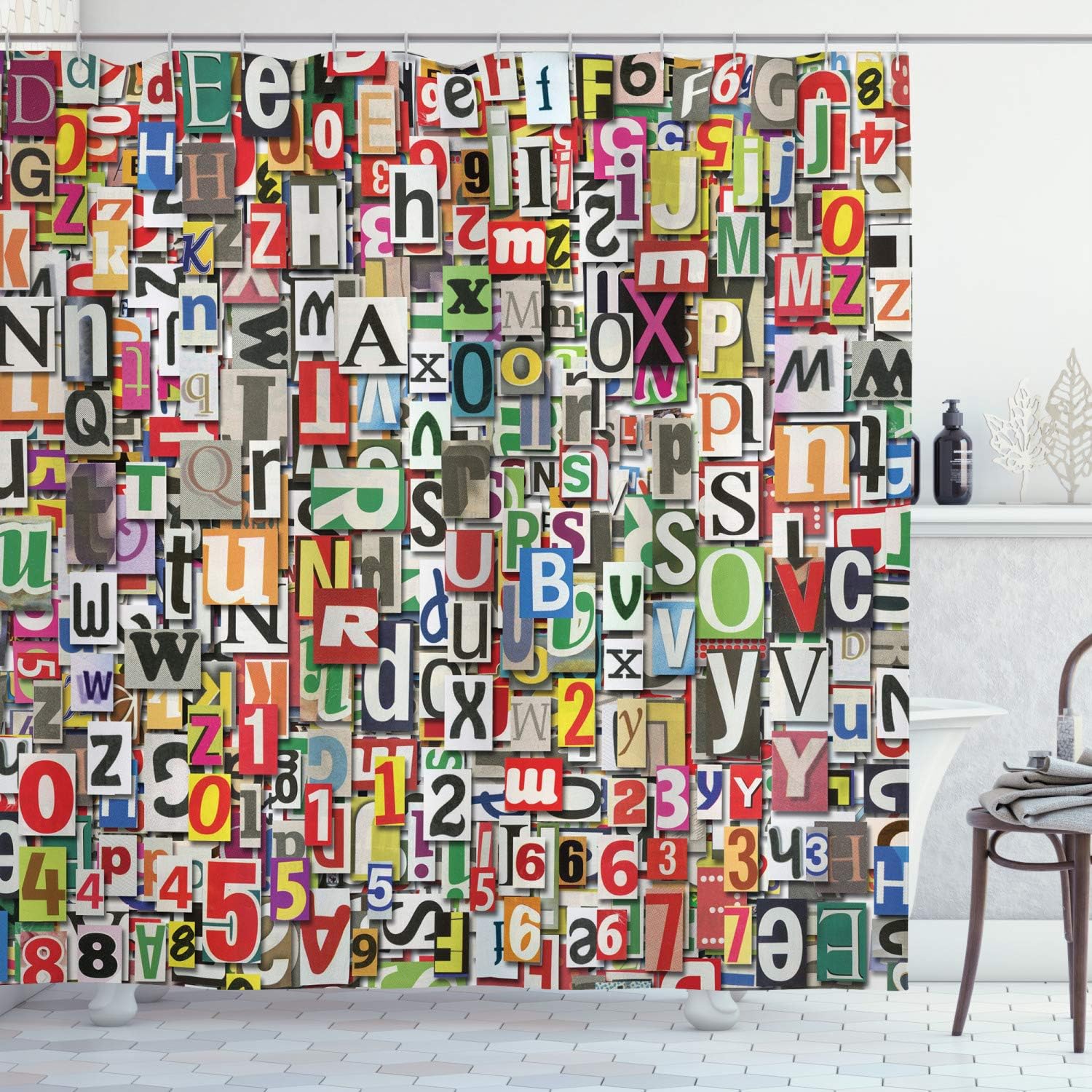 Ambesonne Decor Collection, juego de cortina con ganchos para regadera