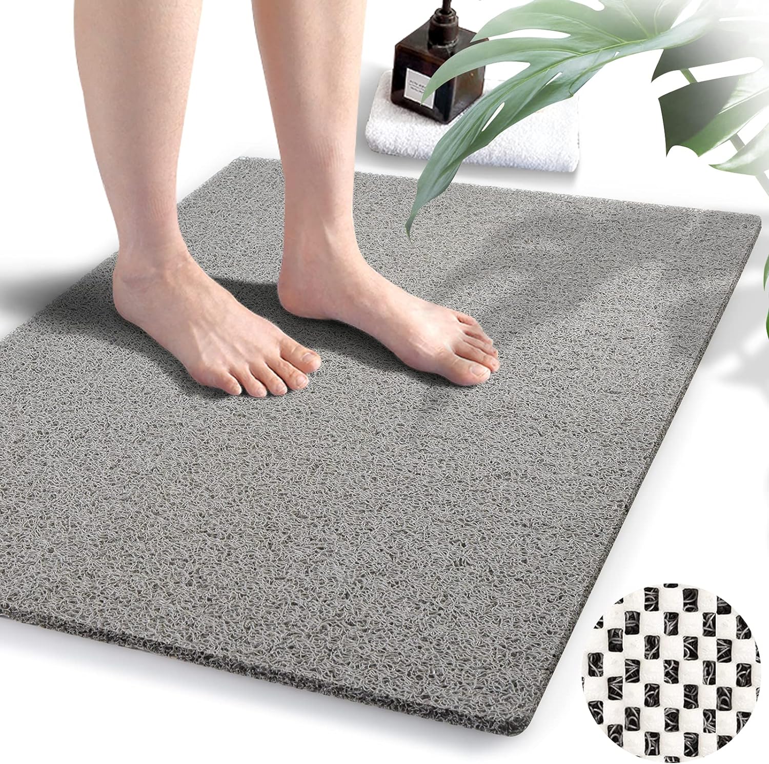 Tapetes de ducha antideslizantes sin ventosas, 23.6 x 34.6 pulgadas, tapete de...