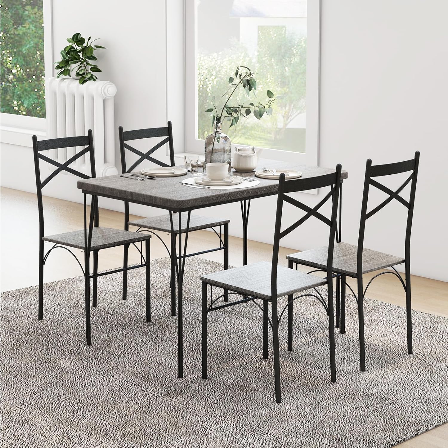 Juego de mesa de comedor de 5 piezas, moderna mesa de comedor rectangular y 4