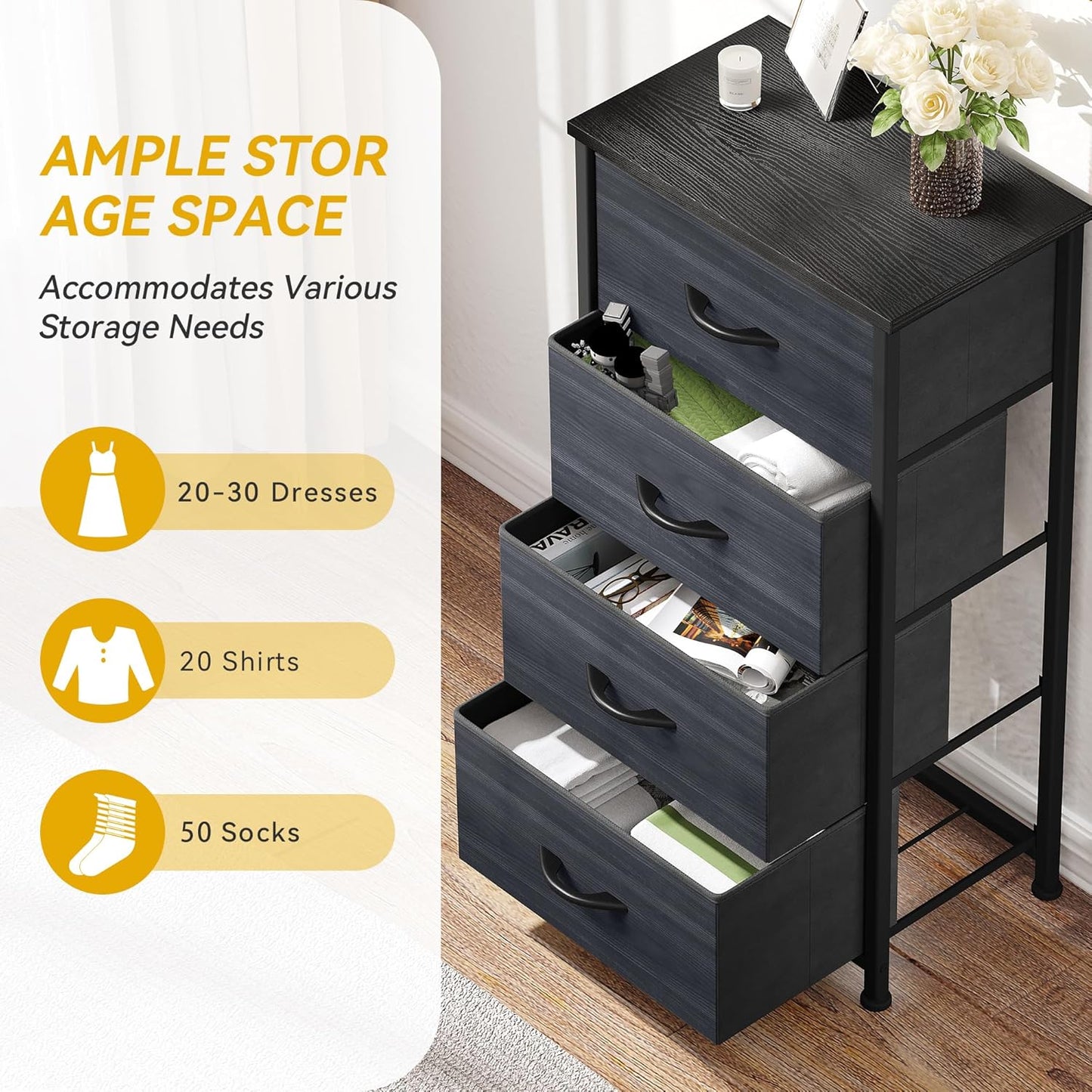 DWVO 4 Drawers Dresser, Dresser for Bedroom, Fabric Storage Tower, Chest of...