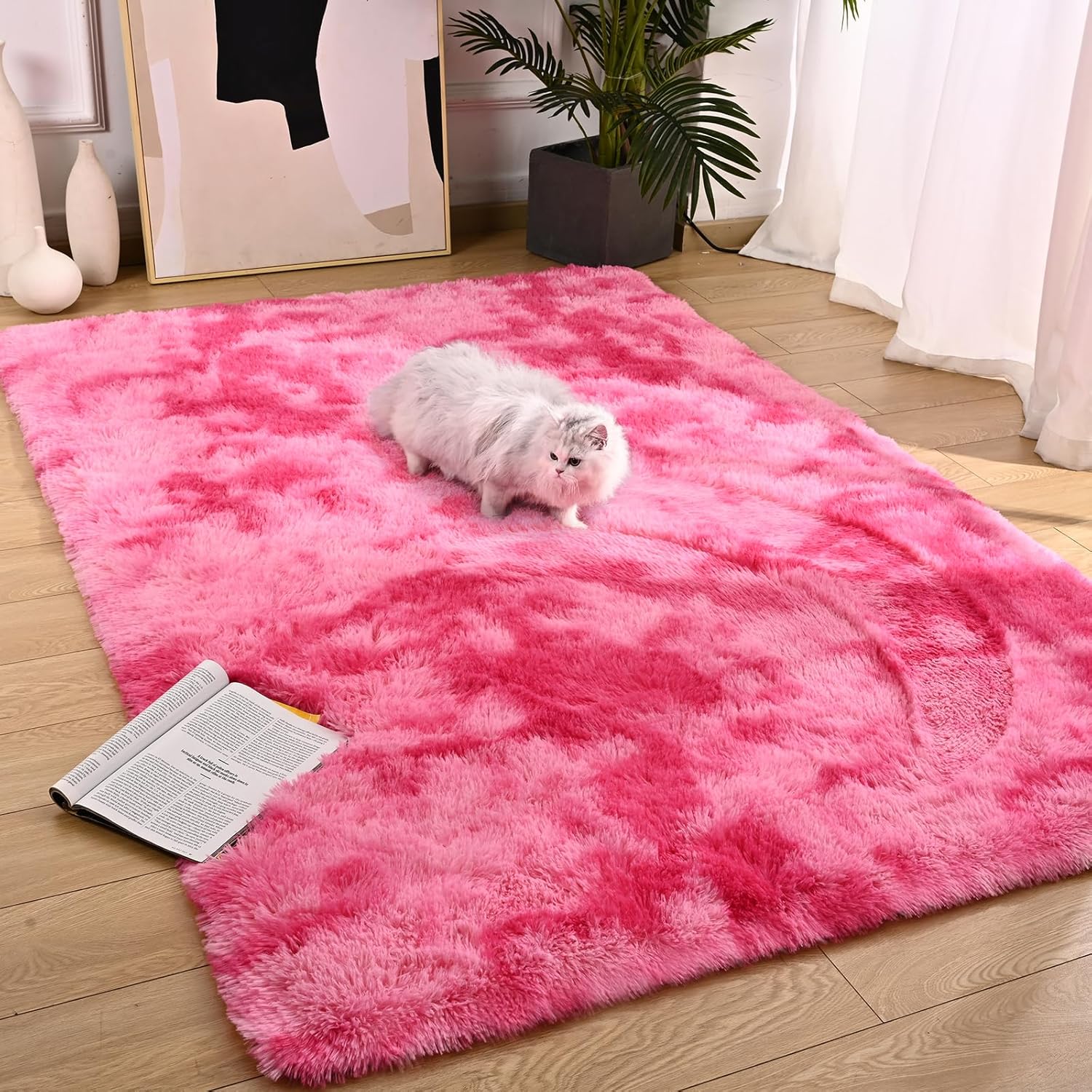 Vocrite Alfombra de área rosa para dormitorio de niñas, alfombras peludas para...