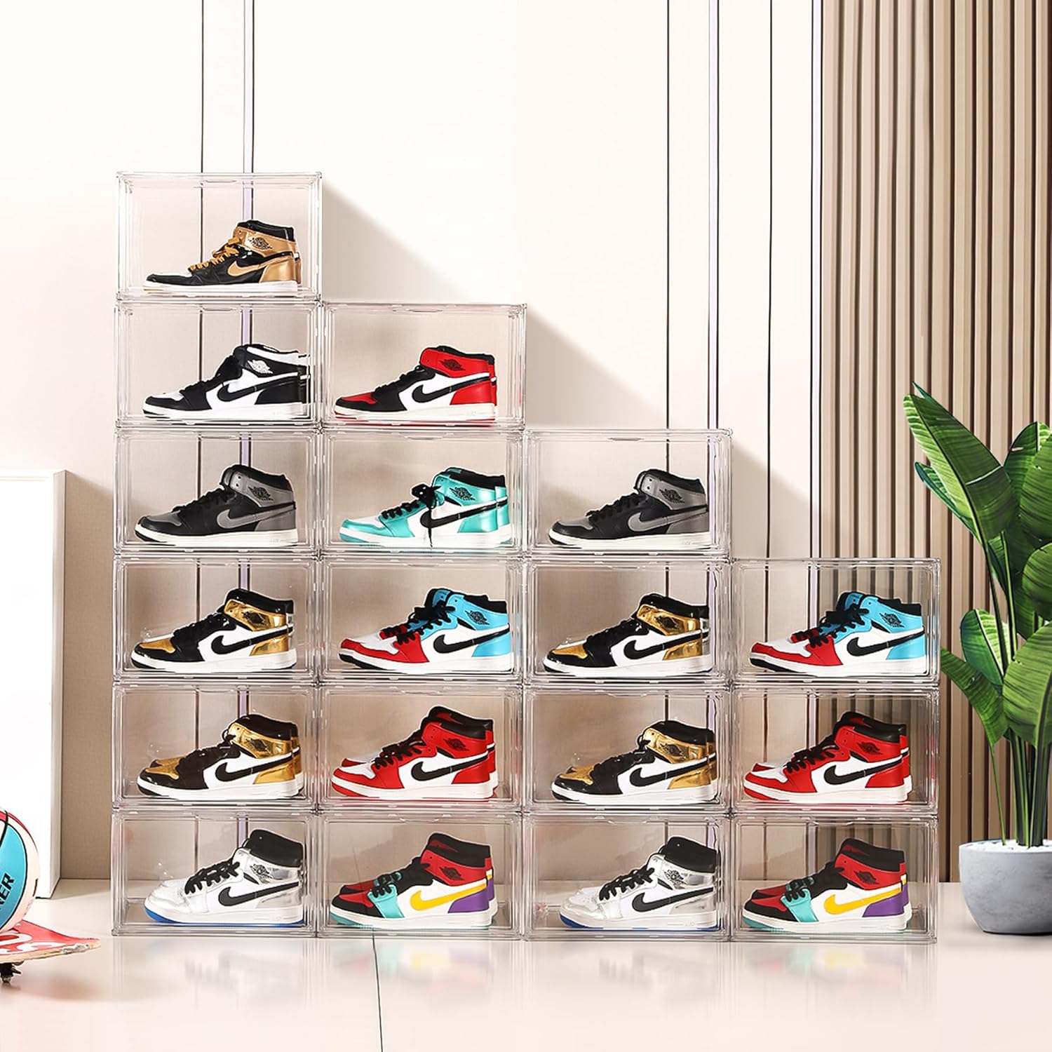 Paquete de 12 cajas de zapatos, caja de zapatos de acrílico transparente con