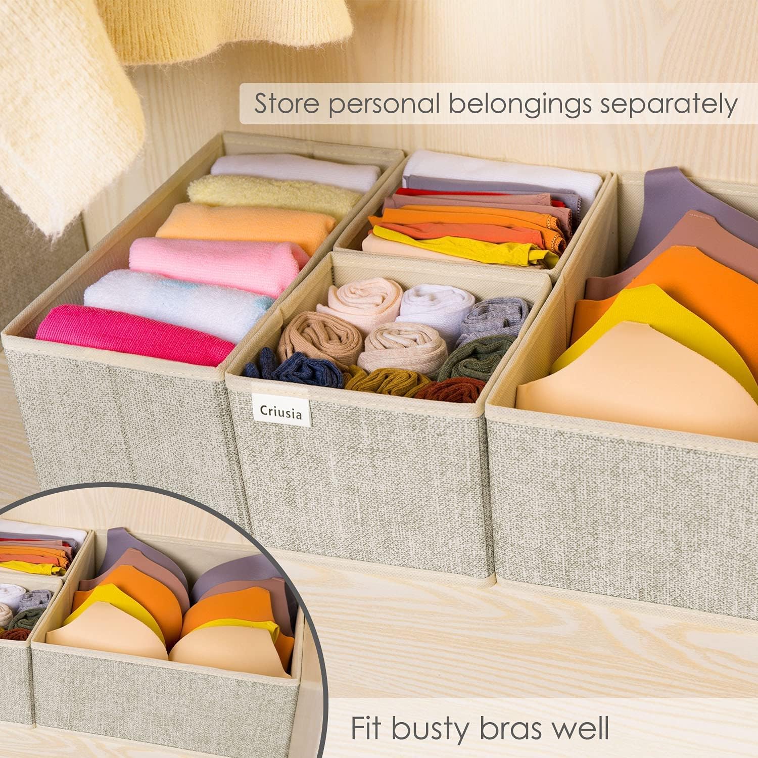Criusia Organizador de cajones para ropa interior, juego de 6 organizadores