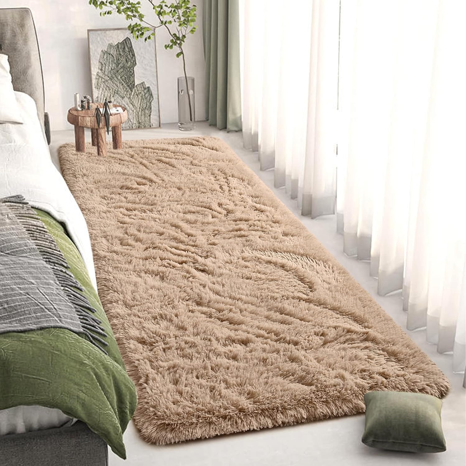 DweIke Alfombra de noche suave para dormitorio, alfombras esponjosas de felpa...