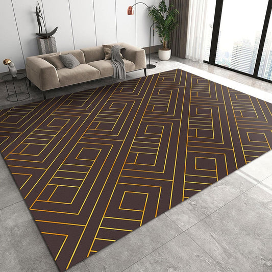 Alfombra de área con gráficos dorados vintage ordenados, alfombra de lujo con