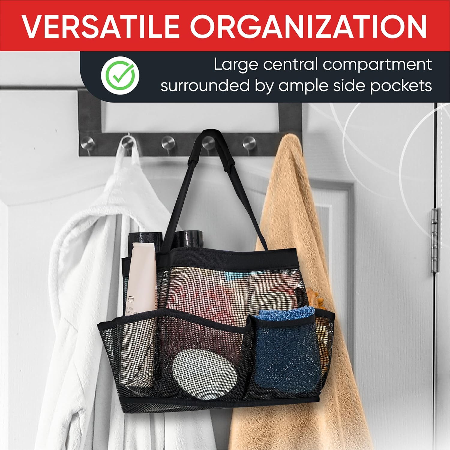 Masirs Bolsa de ducha de malla - Organizador de baño plegable y portátil para...