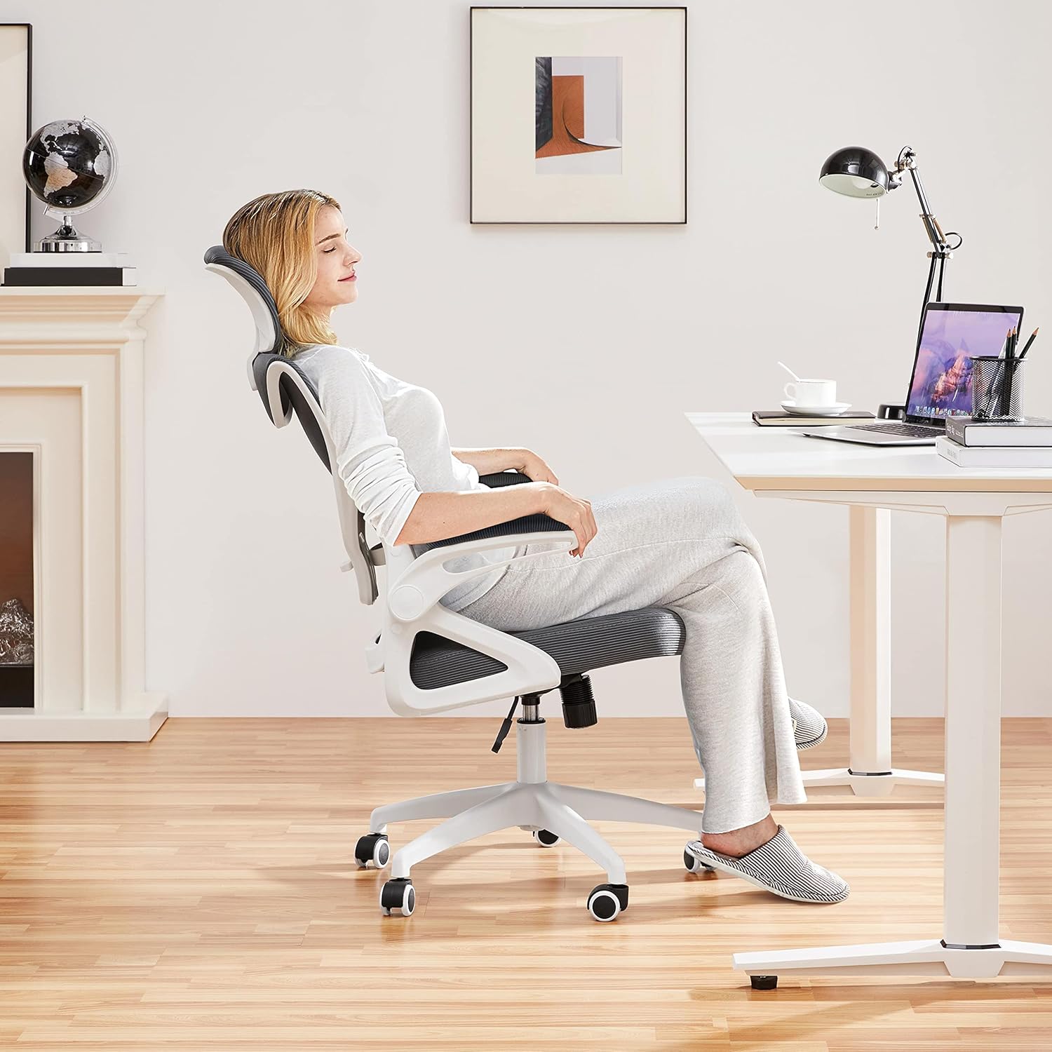 Yaheetech Silla de oficina ergonómica de malla, silla de escritorio con...