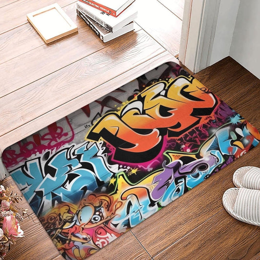 Alfombra de baño con estampado de graffiti hip hop, alfombra de franela suave