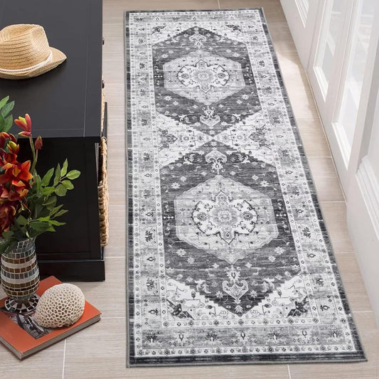 COZYLOOM Alfombra bohemia de 2 x 6 pies, estilo vintage, con medallón, para...