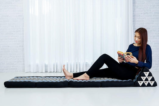 Tapete de 4 pliegues con cojín triangular, almohada firme para TV, colchón