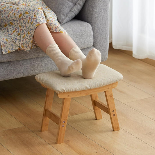 Taburete para pies, reposapiés otomano, taburete de bambú debajo del...
