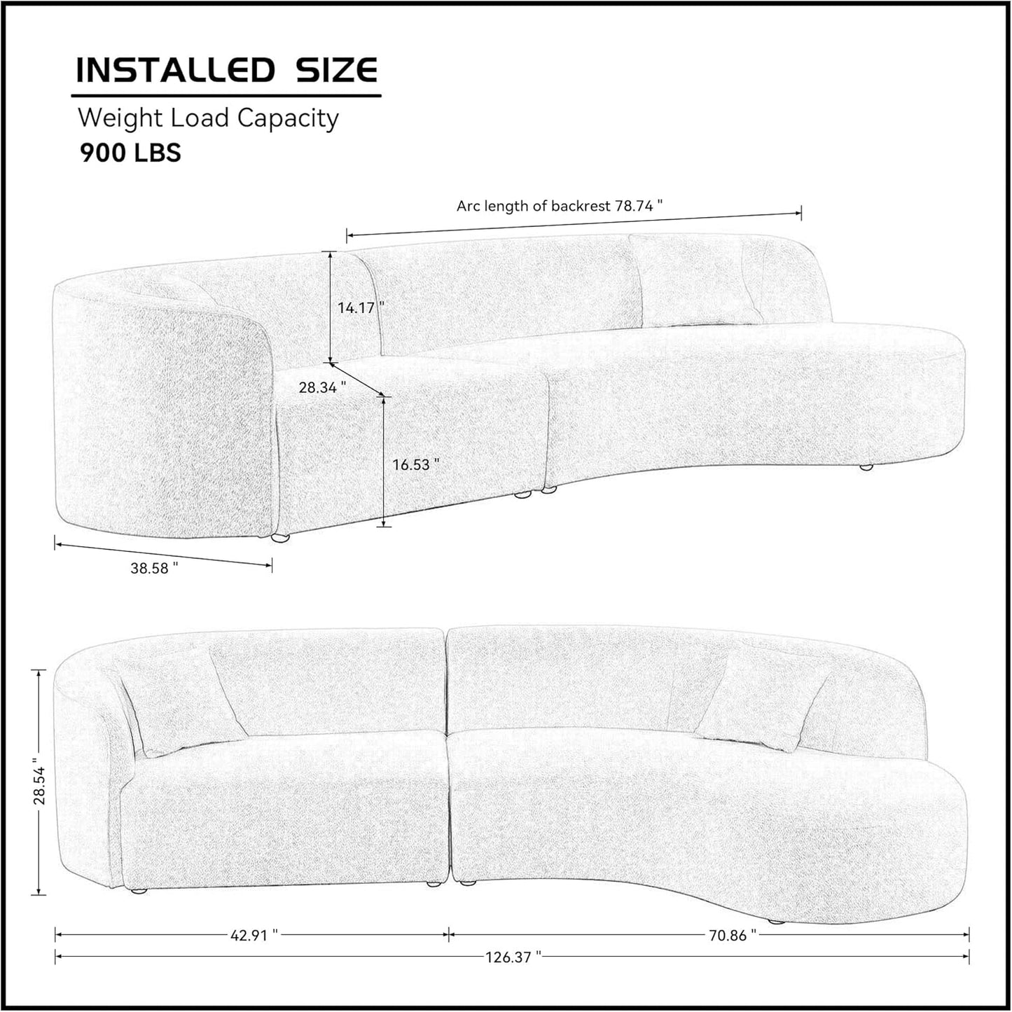 Sofá curvo, sofá modular grande de 126 pulgadas, tapizado en forma de L, sofá