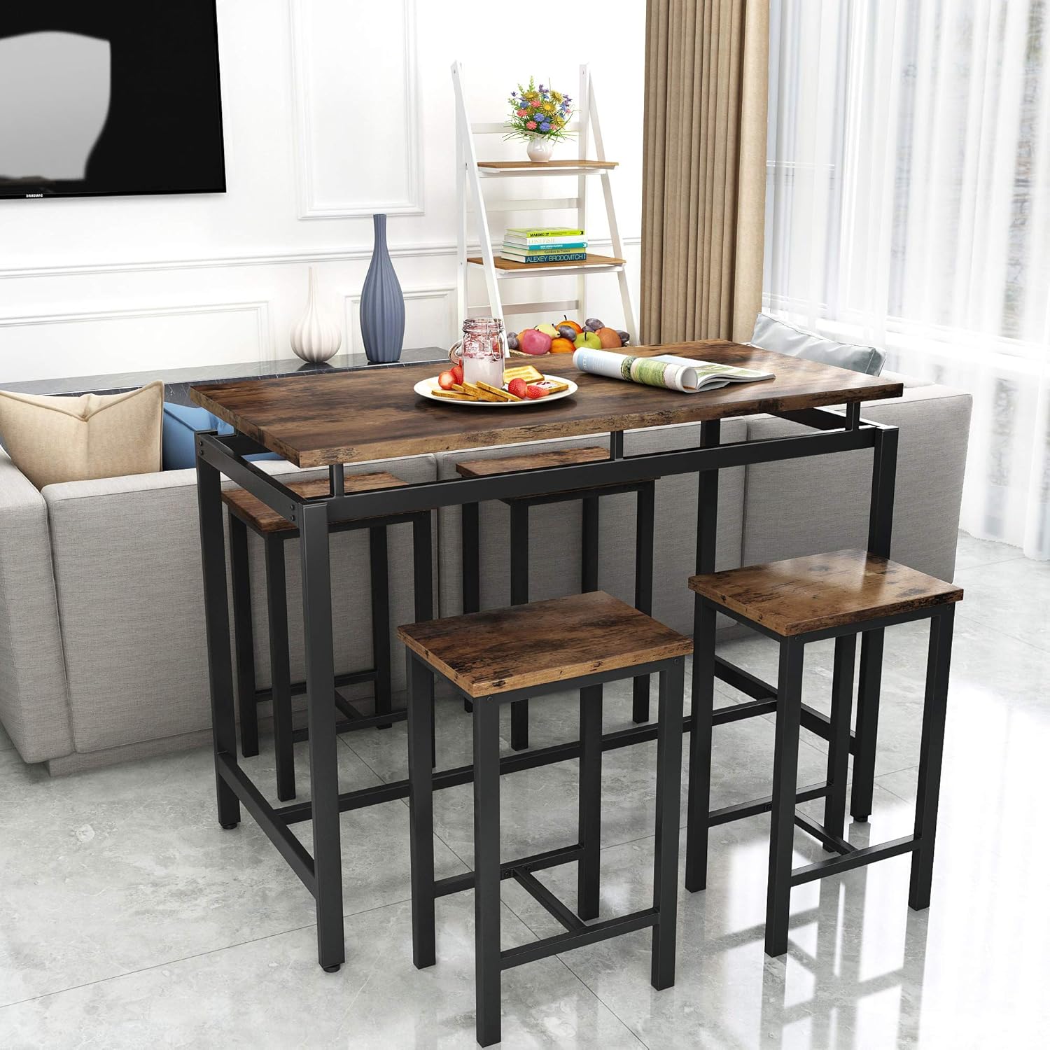 Recaceik Juego de mesa de comedor de 5 piezas, mesa de cocina moderna y sillas...