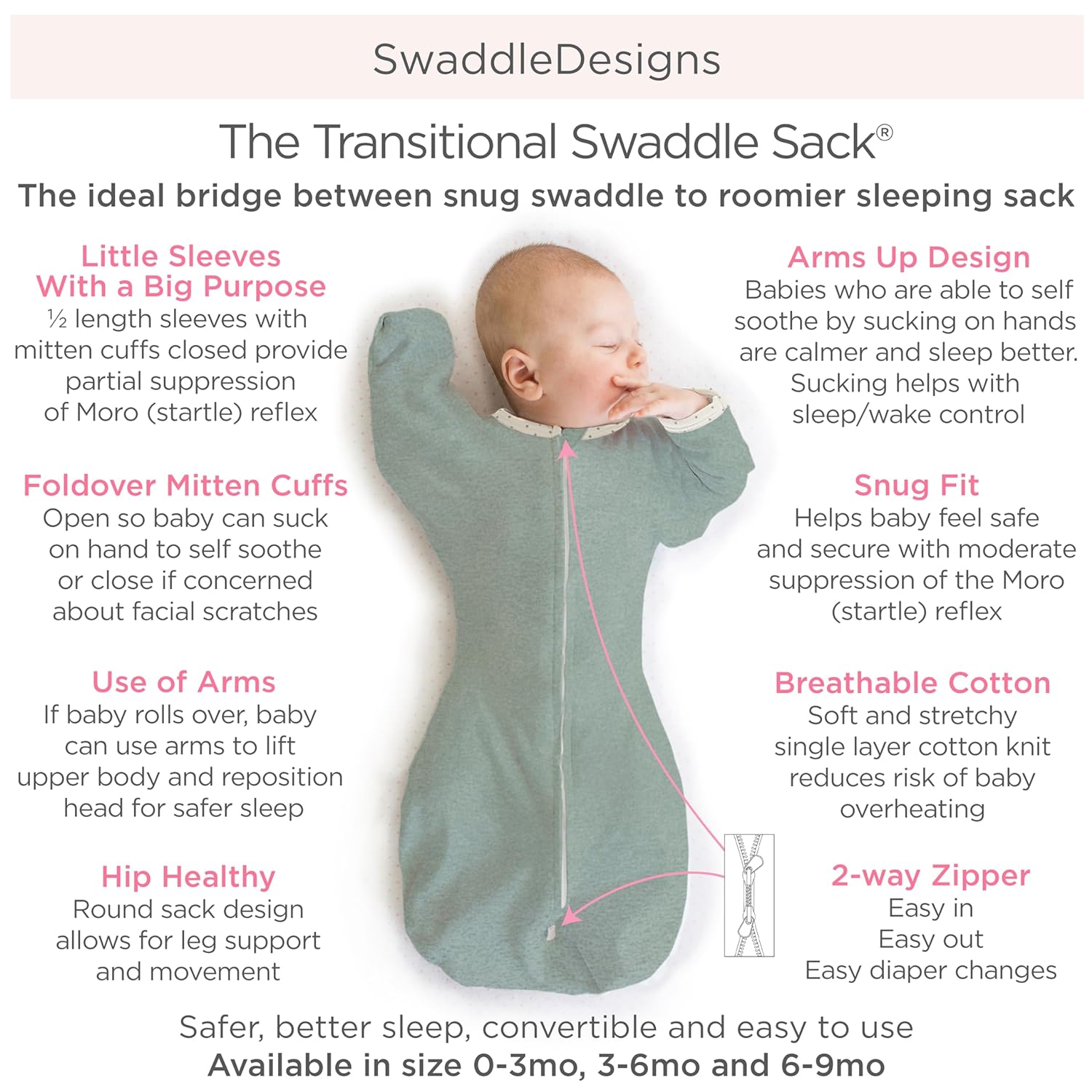 SwaddleDesigns Saco de transición para envolver con mangas de media longitud...