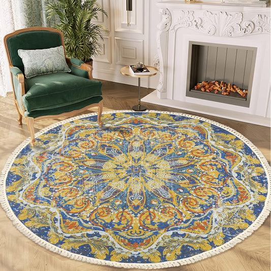 Alfombra bohemia redonda de 5 pies antideslizante para dormitorio, alfombra de