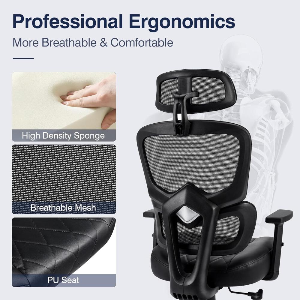 Silla de oficina VECELO Negro giratoria ergonómica