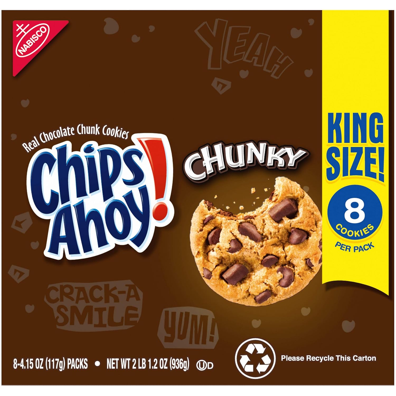 Chips Ahoy! Grueso, tamaño King, galletas, 33.2 onzas (paquete de 8)