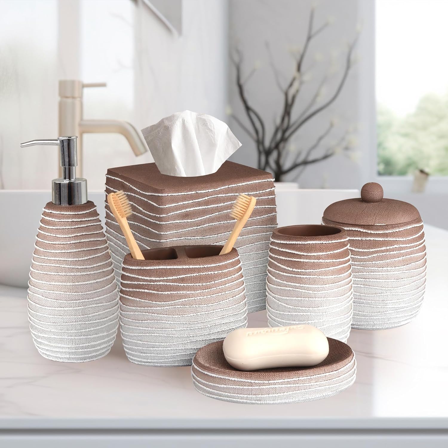 Decozen Accesorios de baño  Juego de 6 piezas para decoración de tocador de...